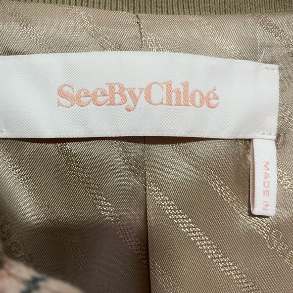 See by Chloe Wool Bomber (Multi-Color Beige) Plaid Jacket - Size 36 - Picture 12 of 15